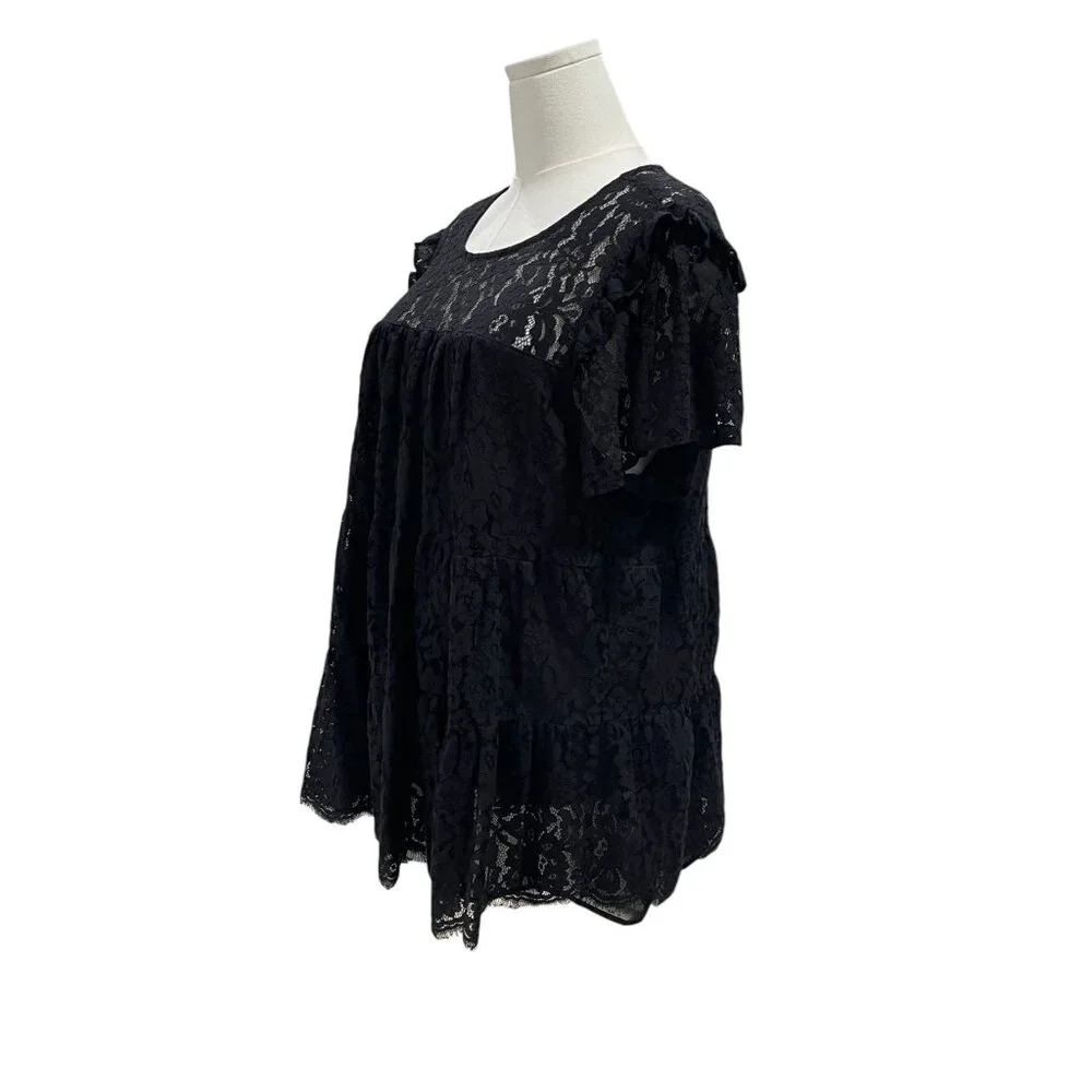 Torrid Black Lace Babydoll Top Romantic Coquette Fairy Gothic Soft Girl Blouse - Picture 6 of 9
